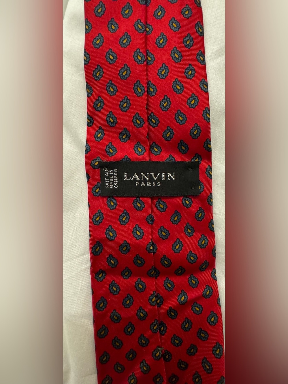 LANVIN Paris 💯 silk tie red blue small paisley office designer luxury wedding